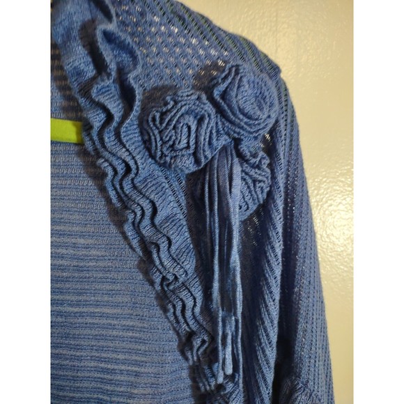 Moth Women's Blue Textured One Size Linen Blend Open Front Floral Bolero - Picture 3 of 12